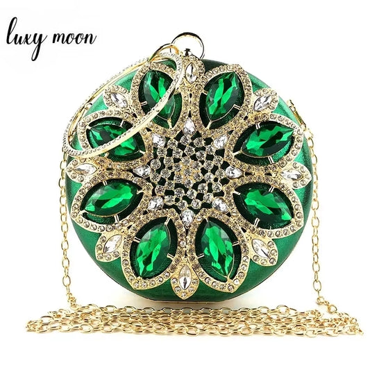Green Clutch Bag Women round Clutch Purse Evening Bag Crystal Wedding Purse and Handbag Exquisite Chain Shoulder Bag ZD1244