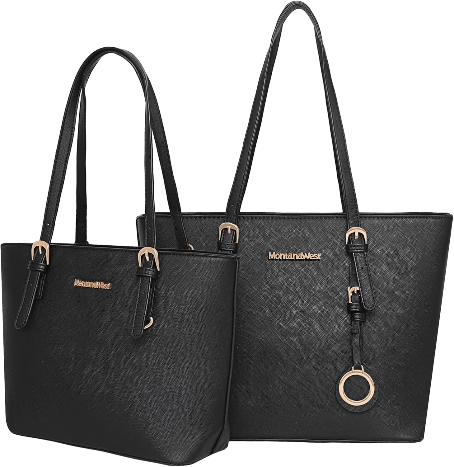 Tote Handbag for Women Vegan Leather Shoulder Bag Large and Medium 2PCS Purses Set MWC2-G030BK
