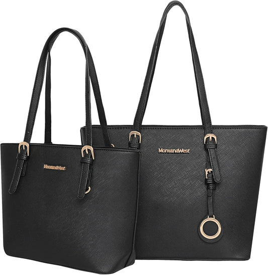 Tote Handbag for Women Vegan Leather Shoulder Bag Large and Medium 2PCS Purses Set MWC2-G030BK