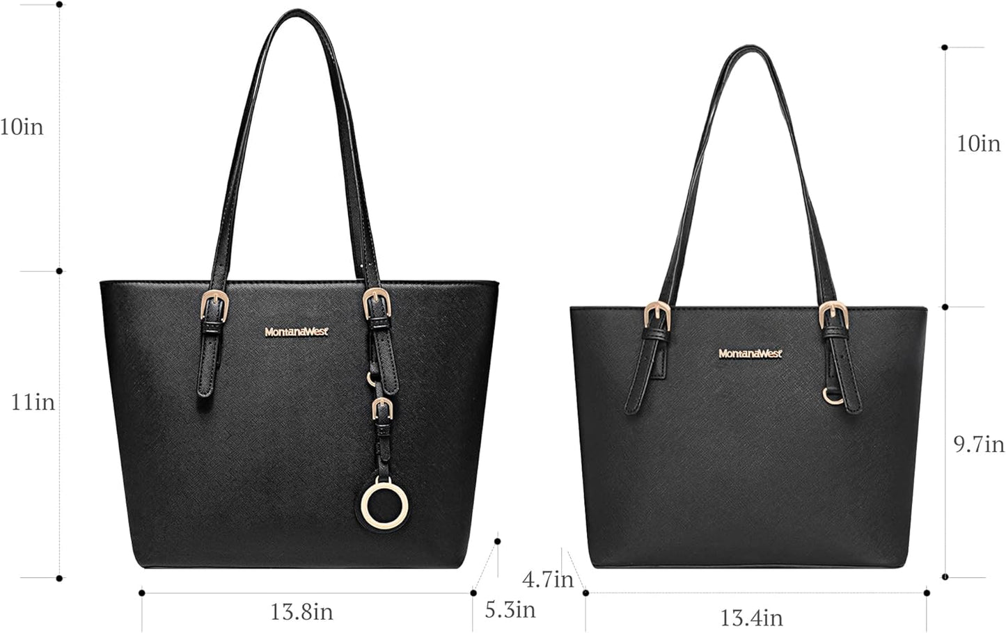 Tote Handbag for Women Vegan Leather Shoulder Bag Large and Medium 2PCS Purses Set MWC2-G030BK