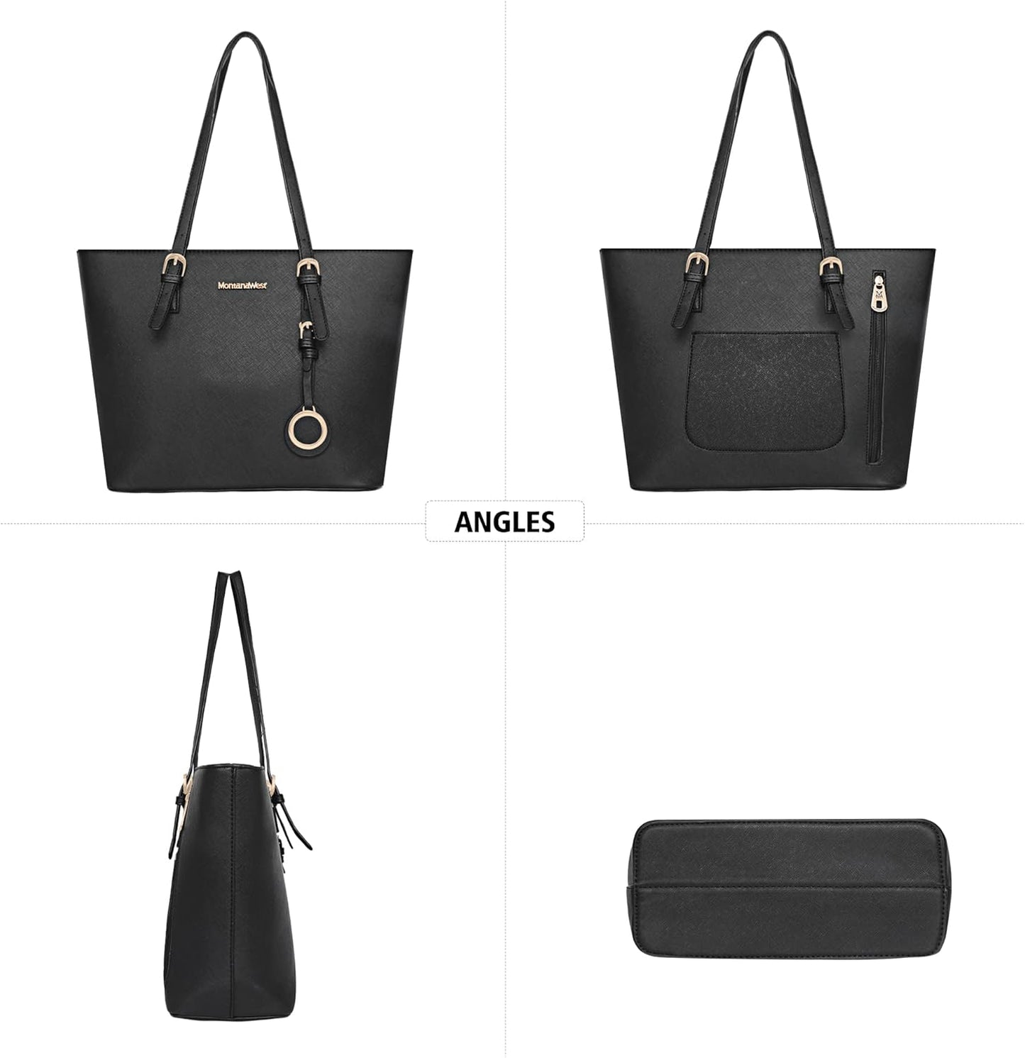 Tote Handbag for Women Vegan Leather Shoulder Bag Large and Medium 2PCS Purses Set MWC2-G030BK