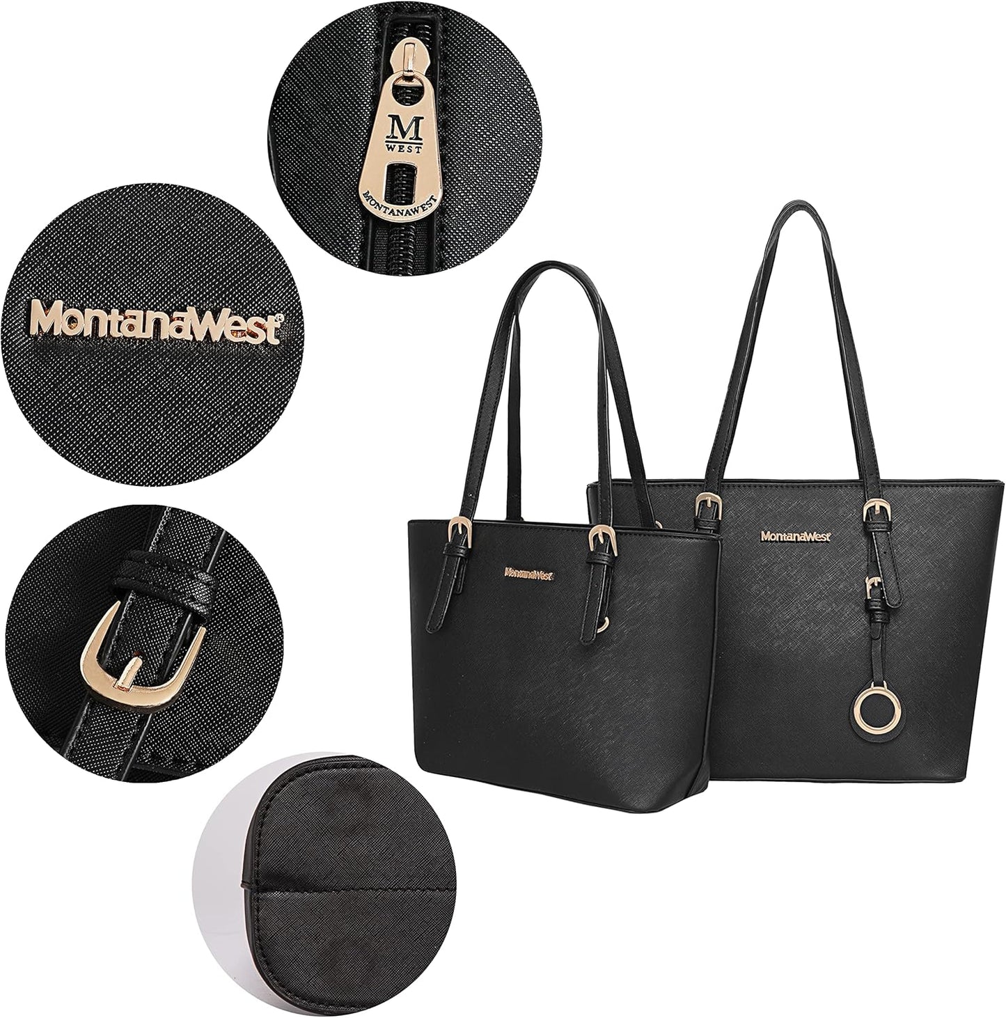 Tote Handbag for Women Vegan Leather Shoulder Bag Large and Medium 2PCS Purses Set MWC2-G030BK