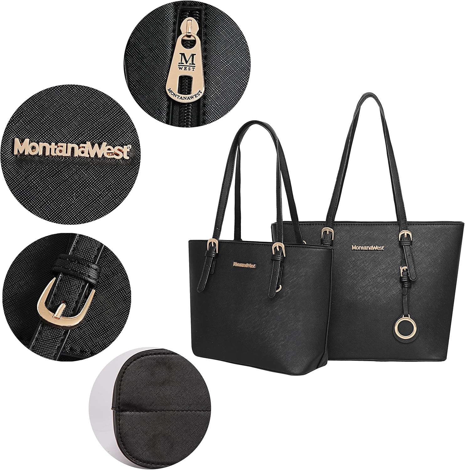 Tote Handbag for Women Vegan Leather Shoulder Bag Large and Medium 2PCS Purses Set MWC2-G030BK